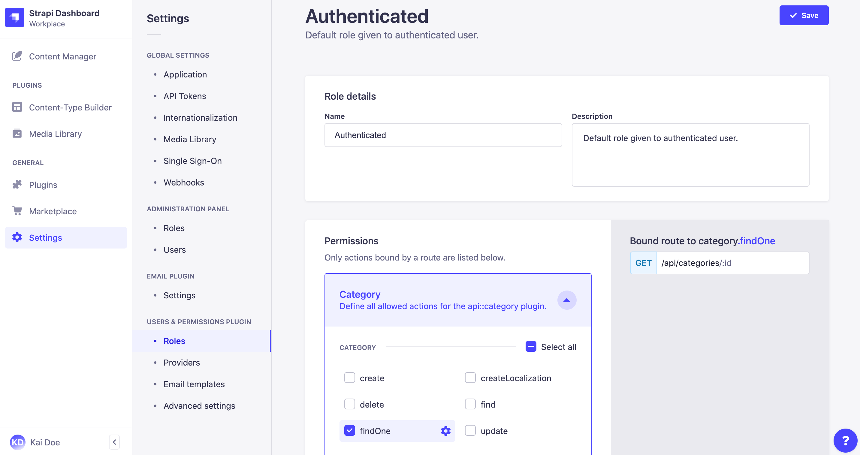 Configuring a role for end users